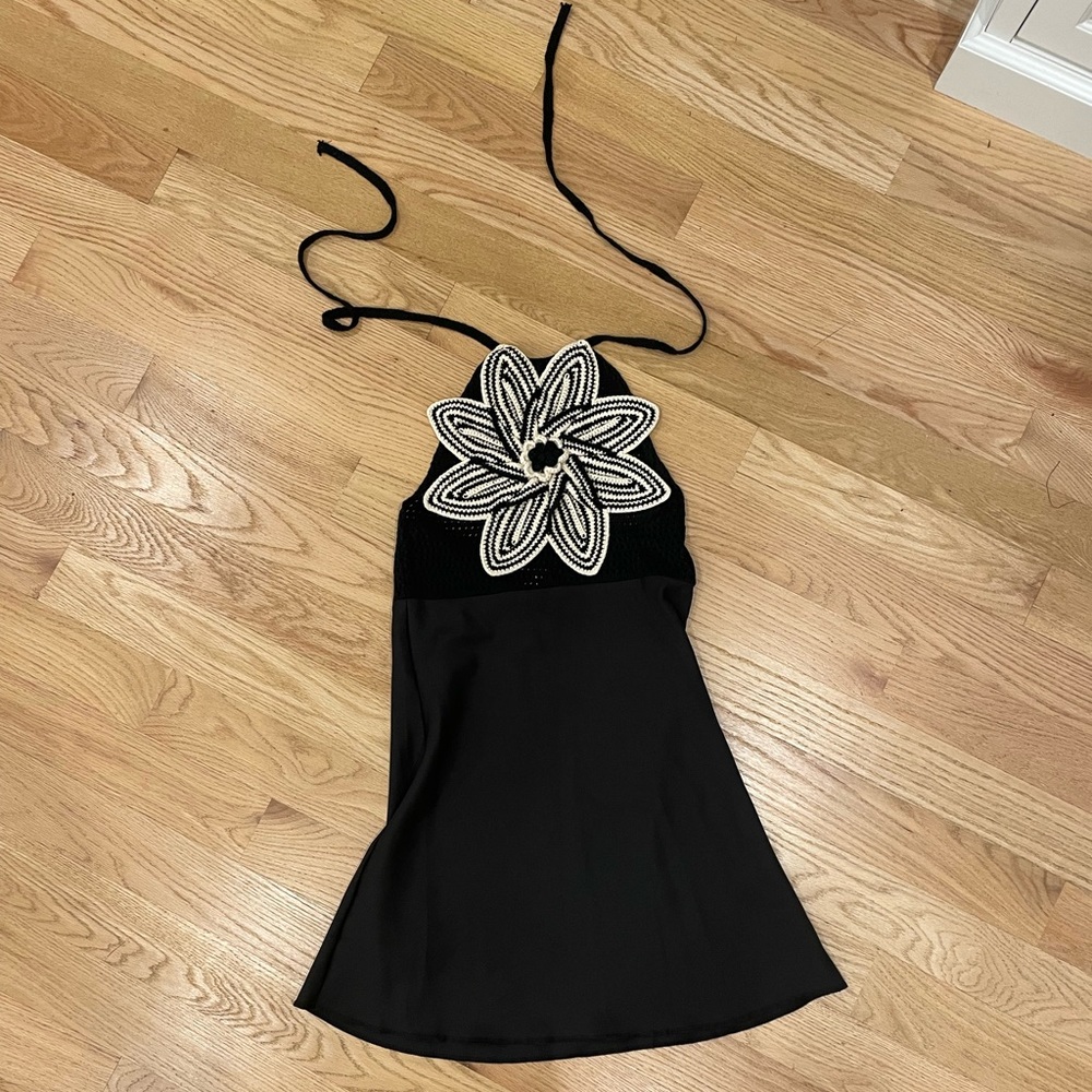 NWT SUNDAY UP BLACK CROCHET FLOWER HALTER DRESS